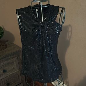 Black sequin sleeveless neck detailing holiday top size small NWT